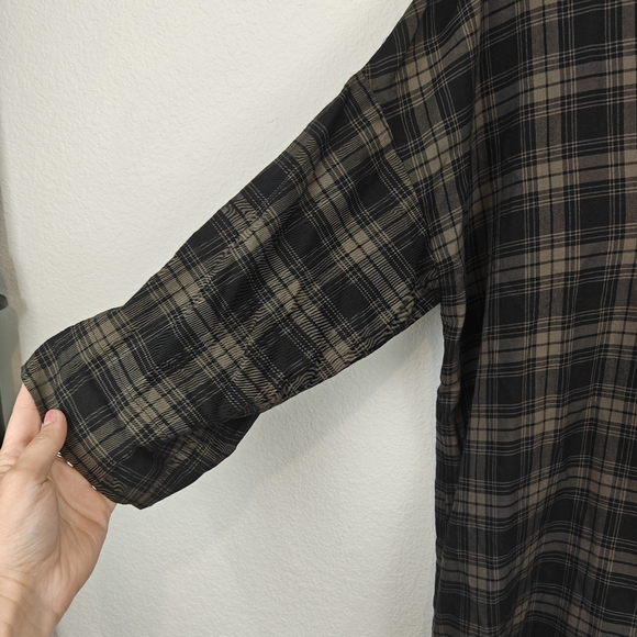 Vince Plaid Easy Pullover Cotton Dress in Military Size Small V-Neck 3/4 Sleeve - Picture 8 of 13